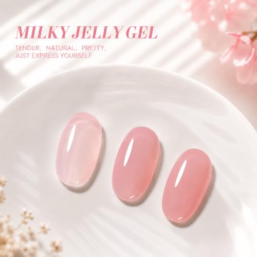 Image of AZUREBEAUTY 18ML Nude Pink Gel Nail Polish | Sheer Translucent Natural Jelly Color Soak Off UV /LED Nail Lamp French Nail Art Gifts for Women