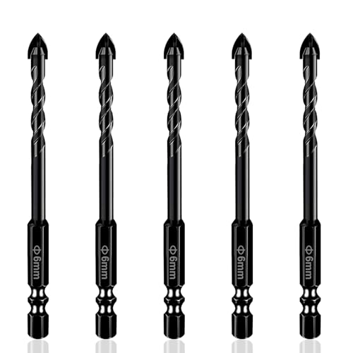 Flintronic Punte Trapano Gres Porcellanato, 5 pezzi 6mm Punta da Trapano per Piastrelle, Set di punte per piastrelle, per Piastrelle di Ceramica, Mattoni, Plastica, Cemento, Legno, Vetro