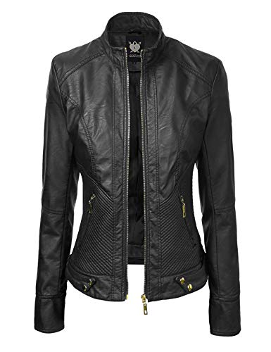 Lock and Love Slim Fit Stylish Vegan Leather Moto Jacket for Women - PU Biker Motorcycle Coat2