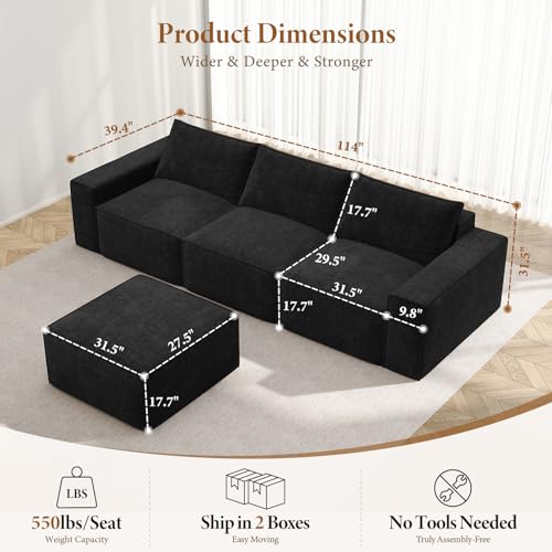 Image of Vesgantti 114 inch Modular Boneless Couch, Modern 4 Sester Sectional Sofa with Deep Seat, Convertible Chenille L Shaped Cloud Couches for Living Room, No Assembly Required, Black