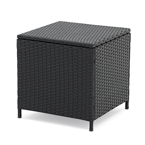 Verano Garden Outdoor Wicker Side Table, Small Storage Rattan Wicker End Table, Square Resin Coffee Table For Garden Porch Deck Living Room Backyard (Black) #TOP7