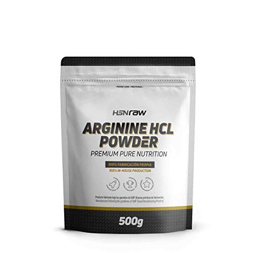 Arginina HCL en Polvo de HSN | Fórmula para Liberar Óxido Nítrico, Suplemento Deportivo para el Rendimiento | Vegano, Sin Lactosa, Sin Gluten, Sin Sabor, 500g
