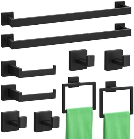 Black Towel Rail, Maypott 5pcs Matte Black Bathroom Accessories Set,16 ...
