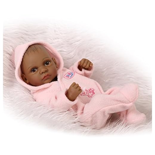 Nicery Peau Reborn Bébé Bain Poupée Indien Noir Style Vinyle Silicone Simulation dur 10inch 26cm Enfant étanche Jouet Fille rose avec Yeux acryliques Baby Doll Cadeau de Noël