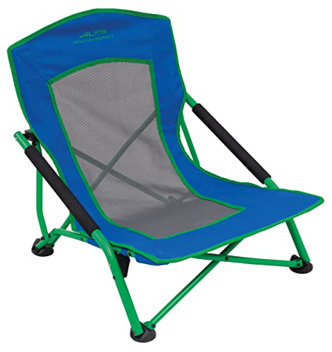 ALPS Mountaineering Rendezvous Low Camping Chairs for Adults with Arms, Cool Mesh Center, Powder Coated Steel Frame, Compact Folding Design and Carry Bag, Blue/Green