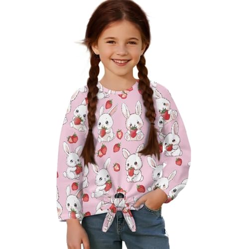 Belidome Fall/Spring Shirts for Girls Long Sleeve Tie Knot Front Tops Size 5-12 Kids Trendy Casual Crewneck Tshirts