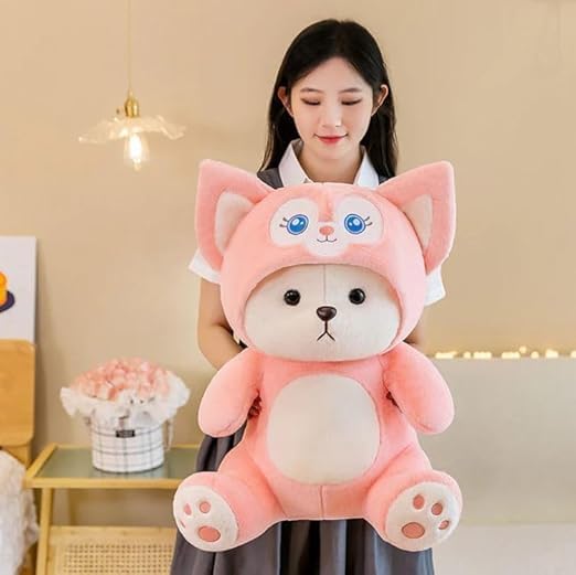 Image of Huggable Soft Toy Teddy Bear Adorable Plush Toys for Kids & Babies Cuddly Animal Stuffed Toy Safe & Huggable Gifts for Toddlers, Boys & Girls (Pink Stitch Hoodie)