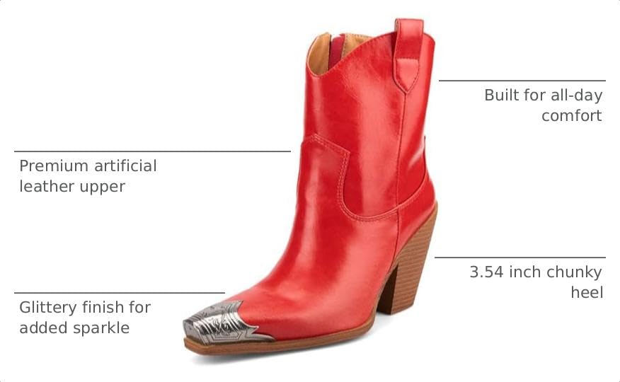 Image of Cowboy Ankle Boots for Women Engraved Steel Toe Cowgirl Boots Stacked Block Heels Short Cowboy Boot Fashion Dressy Western Country Booties