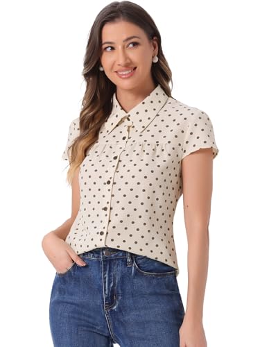 Haut vintage manches courtes à pois marron et boutons femme taille M
