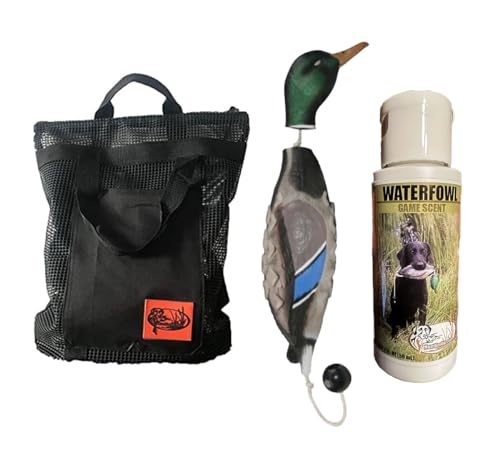 HuntEmUp Ultimate Waterfowl Dog Training Scent with Dead Fowl Mallard Dummy - Scent Training Bundle - and Mesh Bag