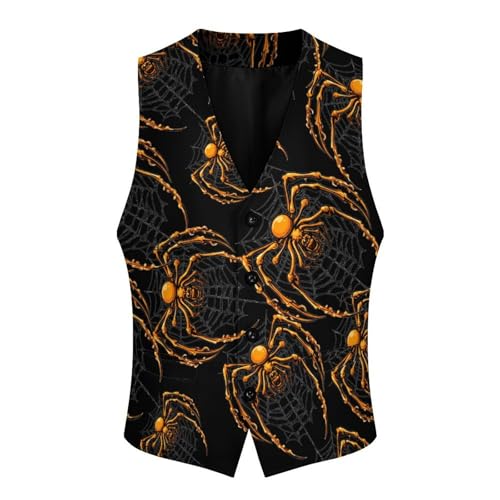 Halloween Spider Webs Men's Suit Vests Business Formal Dress Vest V-Neck Waistcoat for Wedding Casual4