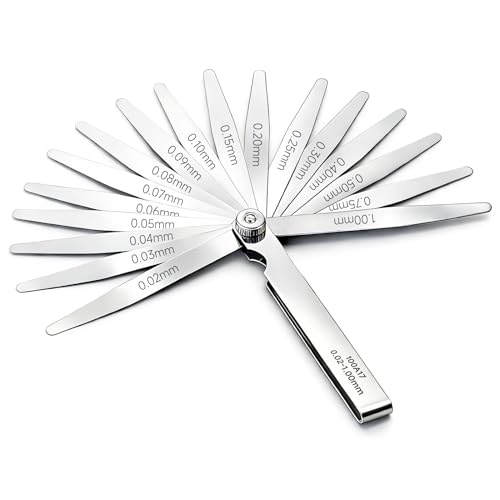 17 Lames Jauge d'Épaisseur, 0.02-1.00 mm Jauge D'épaisseur Pliante, Jeu de Cales de Mesure en Acier pour la mesure de l'espace libre Largeur/Épaisseur...