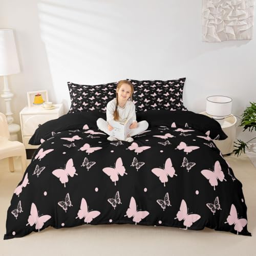 Housse de couette papillon en motifs géométriques contrastés rose noir - 5