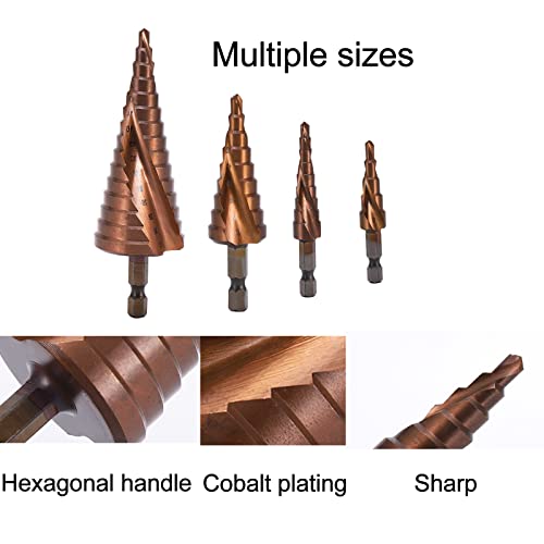 1 Pcs Step Drill Bit, 3-12 mm Cone Drill Bit, Metric Spiral Drill Bits, M35 Cobalt Plating, Hex Shank Quick Change For Metal, Wood, Plastic - Image 2