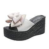 Badelatschen Damen Badeschuhe Eva rutschfest Schleife Fischmaul Plattform Mode Hausschuhe Damen Stoff Ferse Keil Lässige Damen Pantoffel Comfort