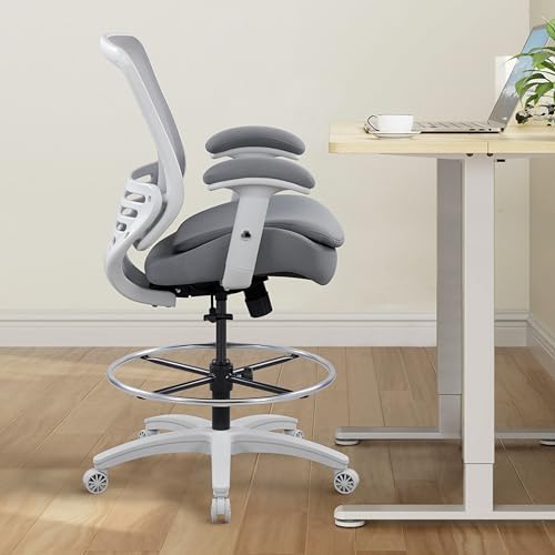 Image of BOLISS 400lbs Mid Back Mesh Ergonomic Office Drafting Chair Big Adjustable Foot Ring Height Adjustable Armrest (Grey)