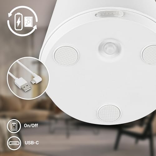 BRILONER - Lampada da tavolo a LED senza fili touch, dimmerabile, colore della luce bianco caldo, lampada da comodino, lampada da lettura, lampada a batteria, lampada da esterno, 28x16 cm, bianco - 7
