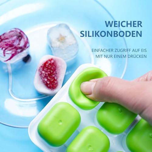 Contenitore per cubetti di ghiaccio con coperchio, 2 stampi in silicone senza BPA, per congelatore, whisky, cocktail e bevande, facile da rimuovere, impilabile - immagine 3