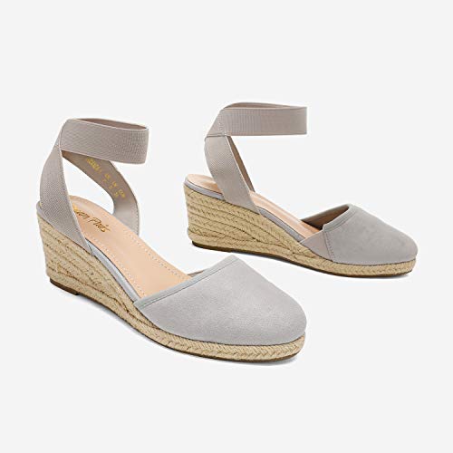 Dream Pairs Women's Grey Closed Toe Elastic Ankle Strap Espadrilles Wedge Sandals Size 5.5 M Us Amanda-1 #TOP3