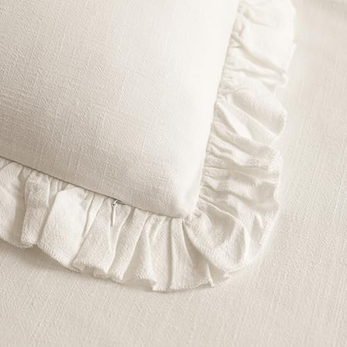 Image of Foindtower Set of 1 Decorative Linen Fringe Ruffle Throw Pillow Cover Long Lumbar Farmhouse Cushion Cover Body Boho Accent Retro Pillowcase for Couch Bed Living Room Home Decor,14x36 Inch,White