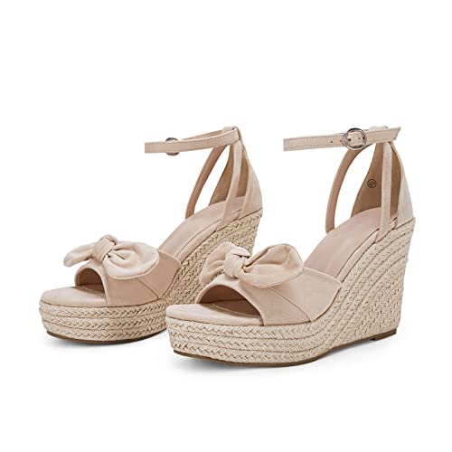 Image of Rilista Womens Wedge Platform Sandals Cute Bowknot Open Toe Espadrille High Heels Buckle Ankle Strap Summer Shoes