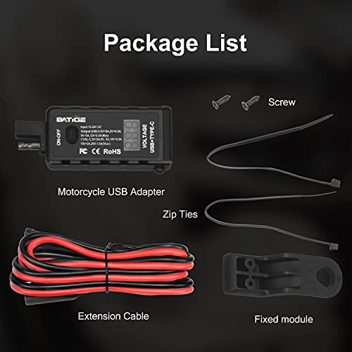 Batige Motorcycle Usb Charger Sae To Usb Adapter Type C And Quick Charge Usb 3.0 With Voltmeter, On/Off Switch And 3.6Ft Sae Extension Cable Waterproof 3 Install Options For Gps Smartphone Camera #TOP7
