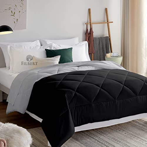 Image of Filbert Reversible Microfiber 250 GSM Diamond Stitch Double Bed Comforter Blanket for All Season Light Weight (92 inch x 106 inch Inches /233cm x 269cm) - Comforter King Size|Silver /Black