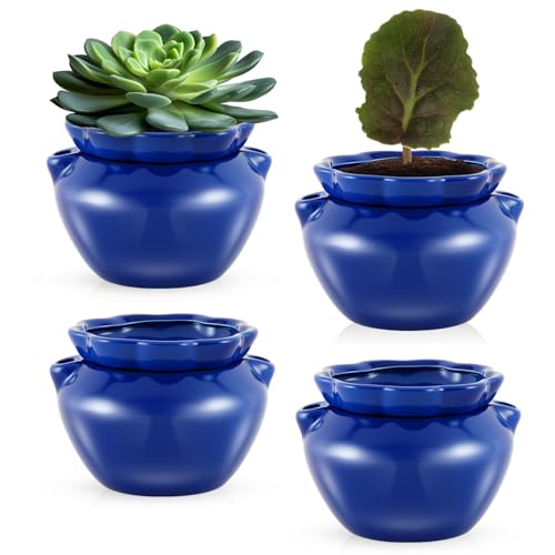 Sunnychicc 4 Sets African Violet Pots 4 Inch Self Watering Pot for Indoor Ceramic Self Watering Planter for Flower Lovers Ideal Plant Pot Thriving Flower Maintenance
