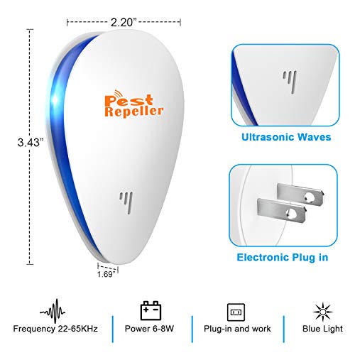 Ultrasonic Pest Repeller 6 Packs, Upgraded Ultrasonic Repellent Indoor For Rodent, Bugs, Mouse, Roach, Mosquito, Spider, Non-Toxic, Humans & Pets Safe #TOP5