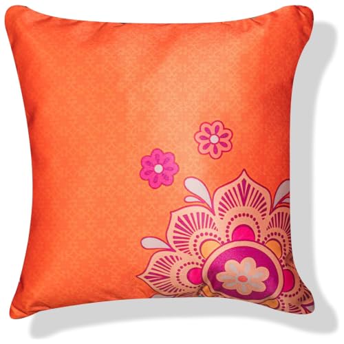 Image of Decorative Satin Sofa Cushion Covers Set of 5, 16 x 16 Inches, Multicolor Floral Printed Pillow Covers for Living Room, Bedroom, Couch & Sofa, Soft Glossy Fabric, Zipper Closure