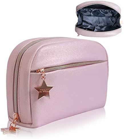 Fivali Makeup Bag for Women: Portable Cosmetic Travel Bag Glitter Make Up Bag for Purse PU Waterproof Toiletry Bags 2 Pocket Zipper Pouch Daily Traveling Storage Cosmetics, Pink