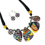 Fabrica Kraft Bold Multicolor Geometric Terracotta Jewelry Set Hand-Painted Clay Necklace with Earrings | Artisan Handmade Statement Boho Jewelry for Women | Perfect Mother’s Day Gift for Mom | Gift for Her