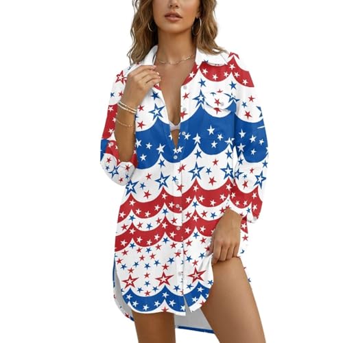 POLERO 4th of July Women's Swimsuit Cover Up Patriotic American