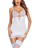 Avidlove Women Sexy Lingerie with Garter Belt Lace Babydoll Full Slips Chemise Sleepwear White XX-Large
