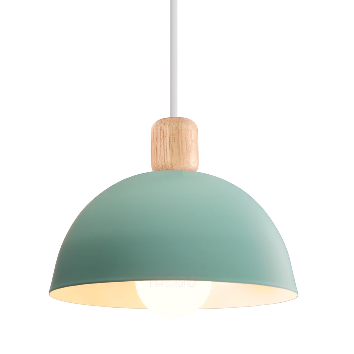 iDEGU Lámpara de Techo Moderna, 20CM LED Lámpara Colgante en Hierro y Madera Estilo Escandinavo Iluminación E27 Retro Luz de Techo Interior para Dormitorio Comedor Sala de Estar (1 Pieza, Verde)