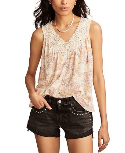 Lucky Brand Women's Printed Lace Trim Tank