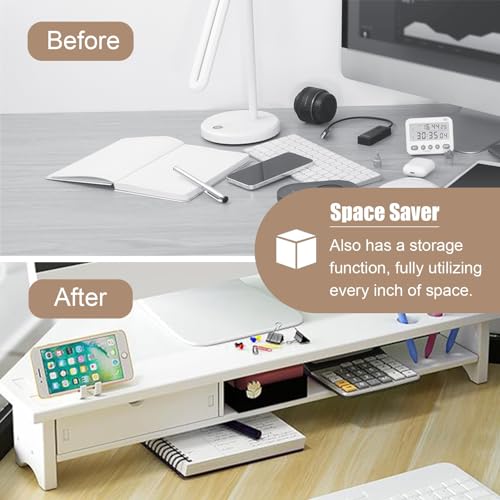 Support de moniteur d'angle blanc avec tiroir et support de téléphone pour bureau