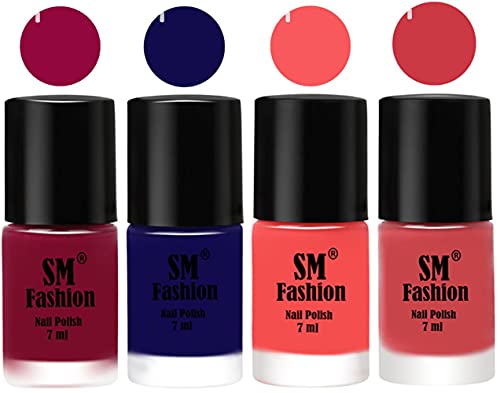 Image of Nail Polish Combo Set (Pack of 4) Quick Dry Gel Finish Nail Paint | Cherry Blossom,Dark Blue,Light Pink,Punch Pink | 7 ml Each