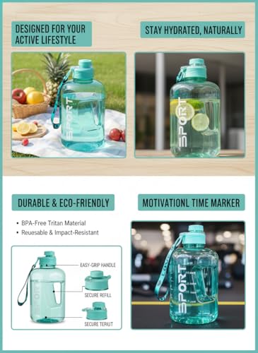 Image of 2.5 Liter Motivational Sports Gym Bottle Daily Water Intake with Time Markings BPA-Free. Leak Proof for Adults for Gym, Travel and Office Multi Color