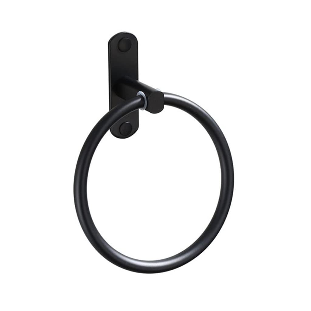 asdchZen Black Space Aluminum Round Towel Ring Wall Mounted Towel Rack Shelf For Bathroom Home Hotel Accessories