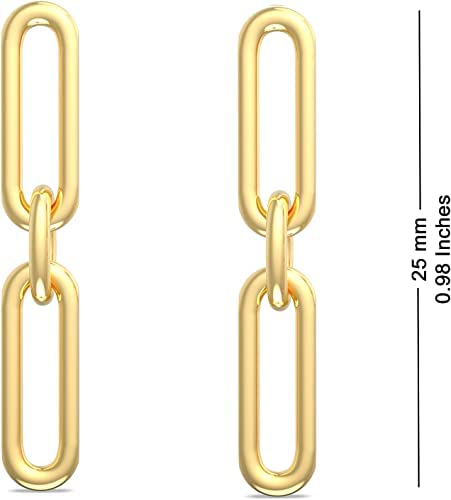 Y'all Sterling Silver -18k Gold Plated over Sterling Silver - Lightweight Paperclip Link Drop Earrings - Handcrafted in Italy 1" dangle post earring.4