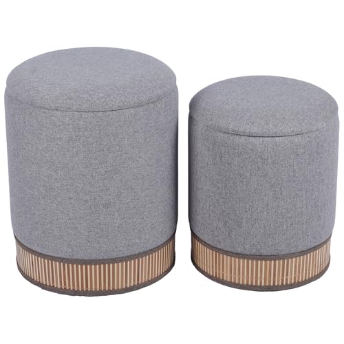 Set de 2 pufs de almacenaje de madera en gris oscuro y natural 36x36x44 cm