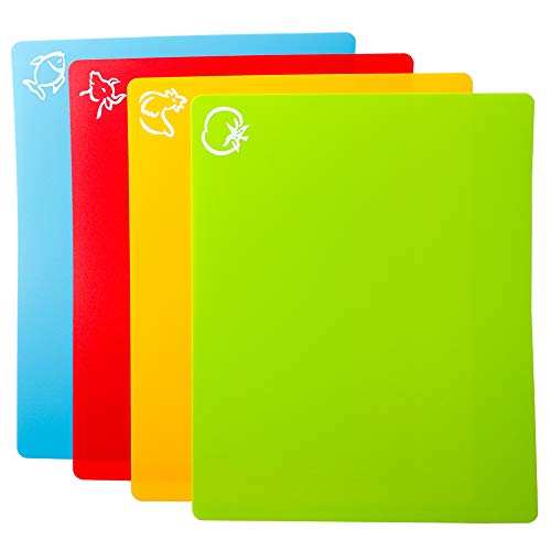 Carrollar Flexible Plastic Cutting Board Mats, Colored Mats With Food Icons, Gripped Back, Cutting Board Set Of 4 (1) #TOP3