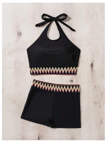 SweatyRocks Women's 2 Piece Swimsuit Halter High Waisted Bikini Bathing Suit Swimwear4