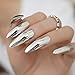 CoolNail Metallic Mirror Extra Long Stilettos Sharp False Nail Metal Silver Fake Nails Acrylic Artificial Stiletto Nail Art Fuax Ongles