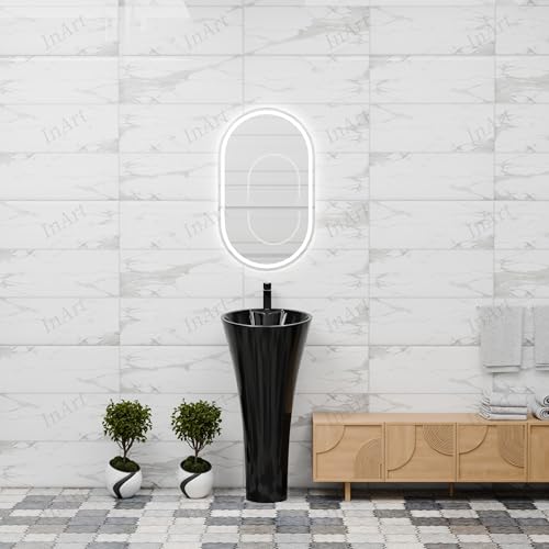 Image of InArt Ceramic Design Pedestal Free Standing Oval Wash Basin for Living Room and Bathroom (Black)