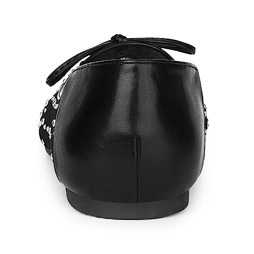 Allegra K Women's Pointed Toe Bow Rhinestone Mesh Ballerina Flats3