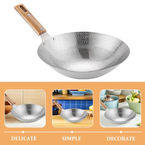 Wok de acero inoxidable con mango de madera miniatura 3