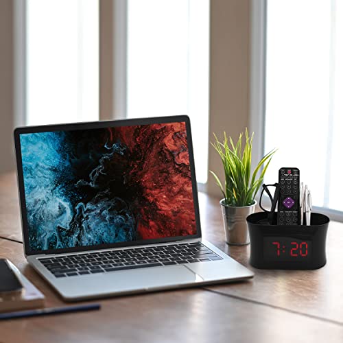 Rca Alarm Clock Caddy Charging Station – Small Device Organizer With Alarm Clock, Usb Charging, Indoor Temperature, Adjustable Brightness And Battery Back-Up. Ac Powered. Black (Rcdc45) #TOP5