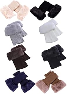 Allwiner Women Faux Fur Trim Boot Cuffs Socks Crochet Knitting Short Leg Warmers 4 Pack, 20cm
